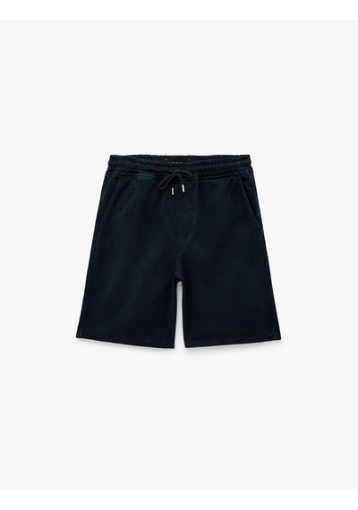Koton Pamuklu Rahat Kalıp Jogger Beli Bağcıklı Bermuda Jean Şort Lacivert 6sam40410nd