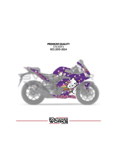 Yamaha R25 Hello Kitty Kaplama Sticker Motor Kaplama Modeli Hazır Kit 2019 / 2024 Uyumlu Mor