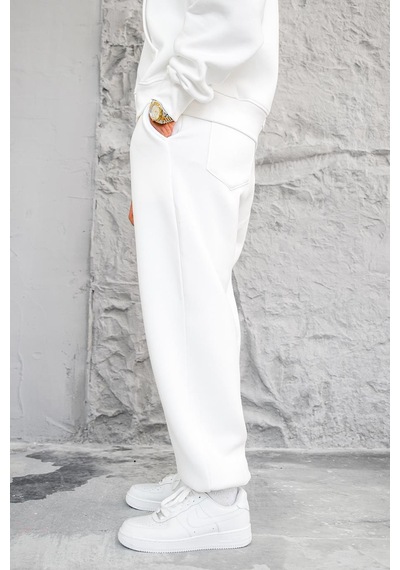 Beyaz Cozy Basic Paça Lastik Oversize Eşofman Beyaz