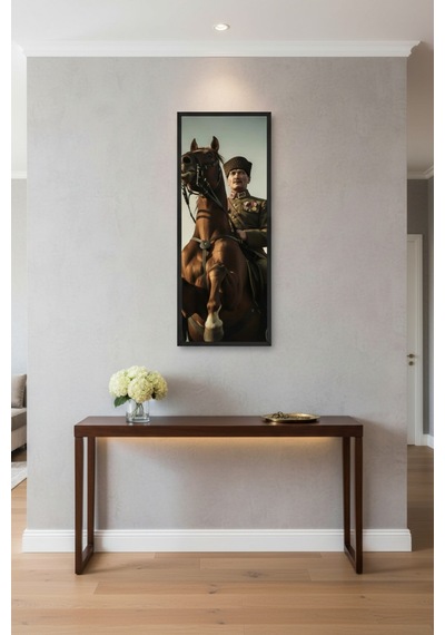 Atatürk Tablosu 25x60 Cm Dikey Çerçeveli Ofis & Ev Dekorasyonu Anma Köşesi