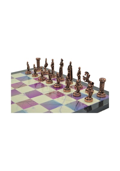 Gifthome Metal Satranç Takımı / Seti Orta Boy, İngiliz Figürlü, Antik Satranç Taşı Ve Mdf, Bahar Desenli Satranç Tahtası
