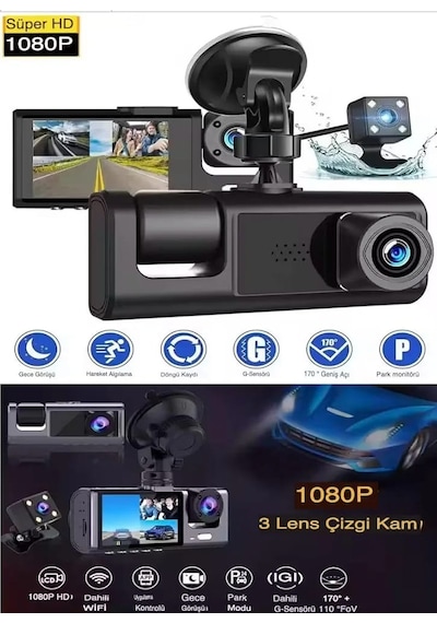 Schitec Trafik Kaydedici Dikiz Aynası Üç Kameralı 170 Geniş Açı Full Hd 1080p Araç İçi Kamera C309