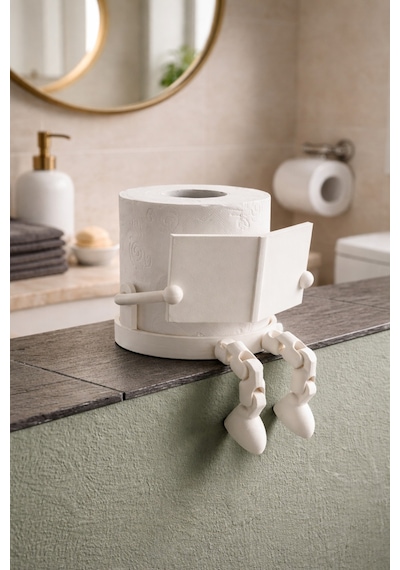 Buççin Online Mağaza Eğlenceli Kitap Okuyan Tuvalet Kağıdı Tutucu Dekoratif Banyo Aksesuarı, Wc Kağıtlık Plastik Beyaz Çok Renkli