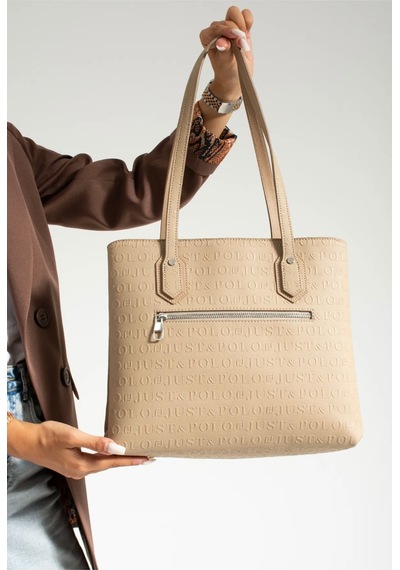 Just Polo Kadın Büyük Boy 4 Bölmeli Günlük Kullanıma Uygun Tote Bag Omuz Çantası Kum Yeni