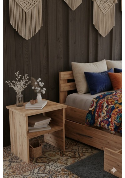 Letto Çift Kişilik Mdf Karyola Ve 2 Komodinli Set 140x190 Yatak Uyumlu - Atlantik Çam Letto Çift Kişilik Mdf Karyola Ve 2 Komodinli Set 140x190 Yatak Uyumlu - Atlantik Çam