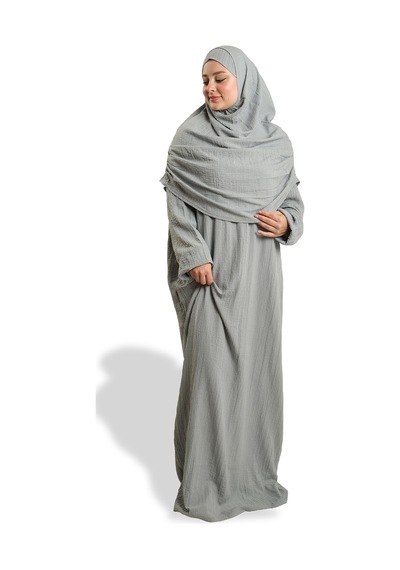Hürrem Bone 2 Parça Namaz Elbisesi Dokuma Kendinden Desenli 2502 15 Gri