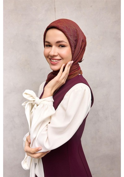 Silk Home Viskon Velora Eşarp Dört Mevsim Labirent Desen Tarçın 90x90 Çok Renkli