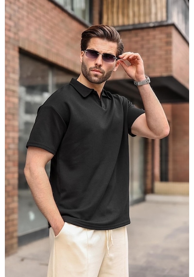 Madmext Siyah Polo Yaka Oversize Erkek Tişört E7185 Madmext Siyah Polo Yaka Oversize Erkek Tişört E7185