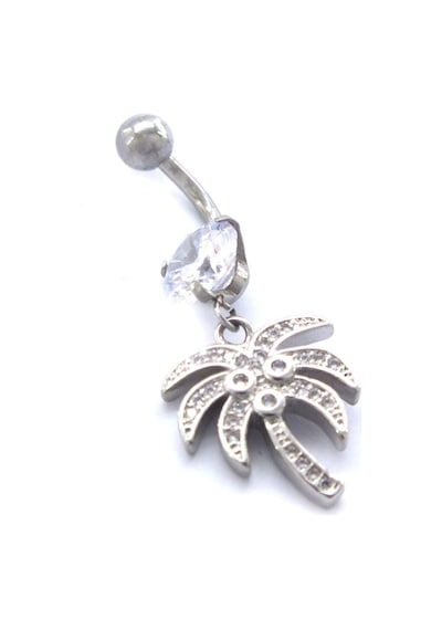 Ferizz 316l Çelik Zirkon Taşlı Palmiyeli Piercing Prc-134 Gümüş