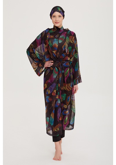 Remsa Mayo Remsa Tesettür Mayo Üzerine Tek Kaftan Kimono Pareo Rp019 Funda Siyah