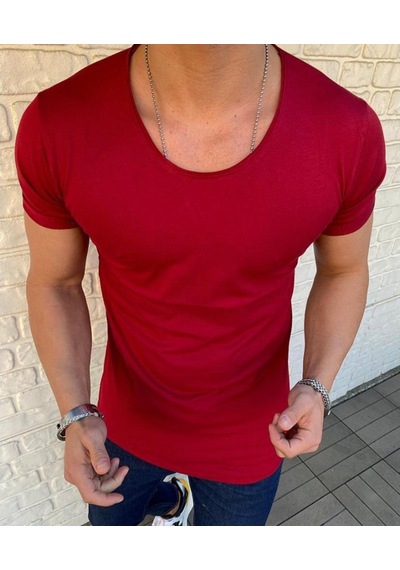 Bybülent Oval Yaka Açık Yaka Erkek Tişört Likralı Slim Fit