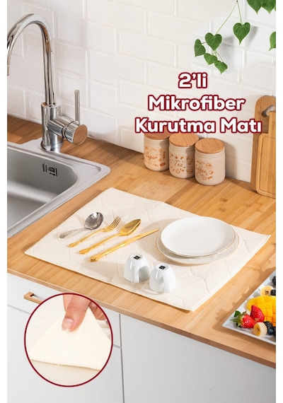 Porsima 3139-1 2li Mikrofiber Tezgah Üstü Kurutma Matı Süper Emici Bulaşıklık Krem Krem