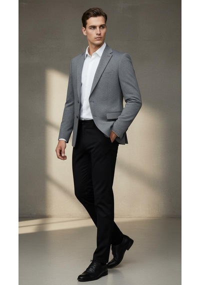 Plus Scorpion Erkek Esnek Kumaş Slim Fit Blazer Ceket Günlük & Ofis Şıklığı Füme
