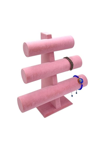 Bileklik Ve Takı Standı 3 Kademeli Pembe Kumaş Kaplama
