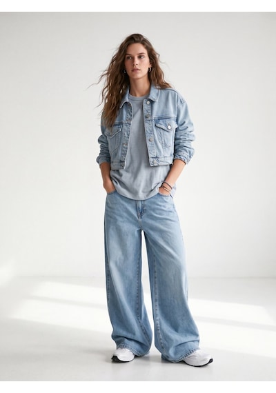 LTB Merlına Crop Baskılı Light İndigo Jean Ceket