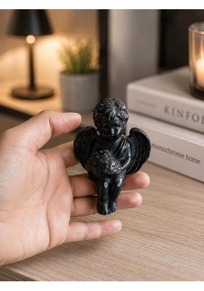 Dekoratif Angel Biblo Küçük Boy Siyah Melek Heykeli Masaüstü Obje