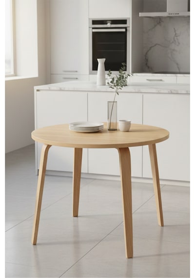 Vilinze Demre Yuvarlak Mdf Beyaz Sabit Mutfak Masası - Q90 Cm Naturel
