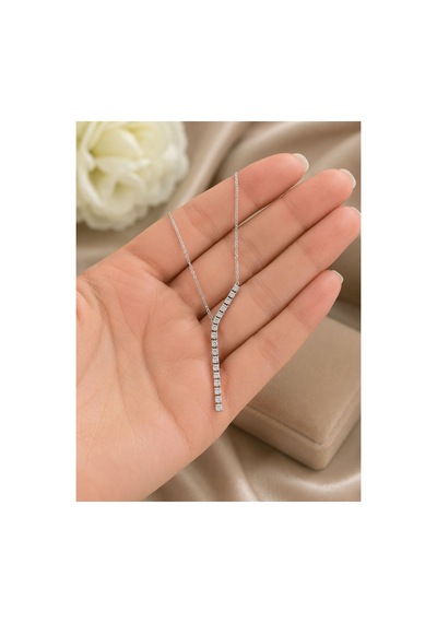 Gümüş Renk Zirkon Taşlı Y Form Zarif Kadın Kolye Gümüş - 889094526 Gümüş