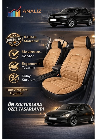 Honda Civic 2012-2015 Üniversal Vento Serisi 2 Parça Ön Oto Koltuk Minderi Taba