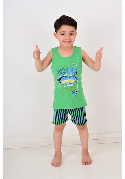 Vitmo Erkek Çocuk Askılı Pijama Takımı Scuba Mavi Yeşil
