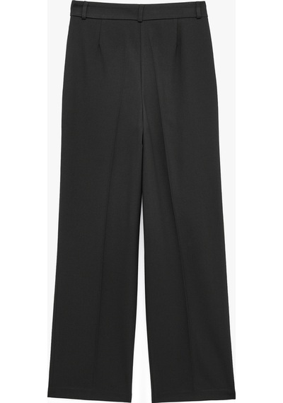 Koton Cepli Regular Fit Düz Bol Paça Pileli Kumaş Pantolon Siyah 7sak40039pw