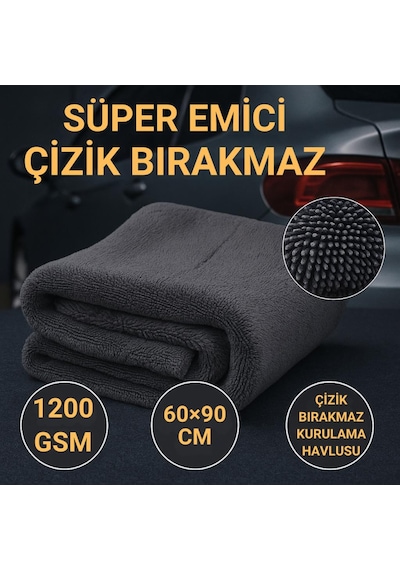 Coofbe Profesyonel 60x90cm 1200gsm Ultra Kalın Mikrofiber Araç Kurulama Havlusu Oto Yıkama Bezi Kurutma Havlusu