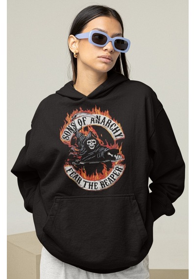 Sevbano Sons Of Anarchy Dizi Baskılı Unisex Oversize Hoodie Siyah