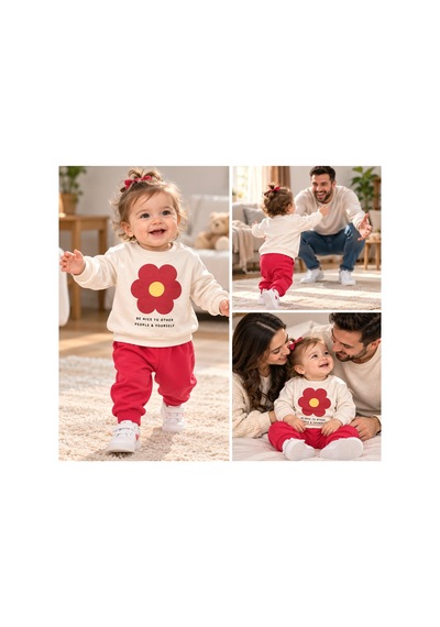 Genel Markalar Çiçek Baskılı Kız Bebek Takımı Krem - 927427111 Krem