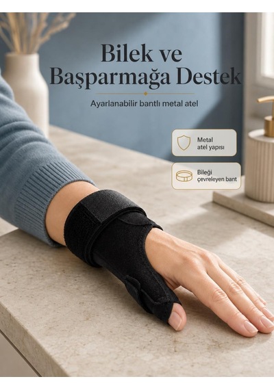 De Quervain İçin Bilek Ve Başparmak Destekli Metal Atelli El Bilekliği Sarı