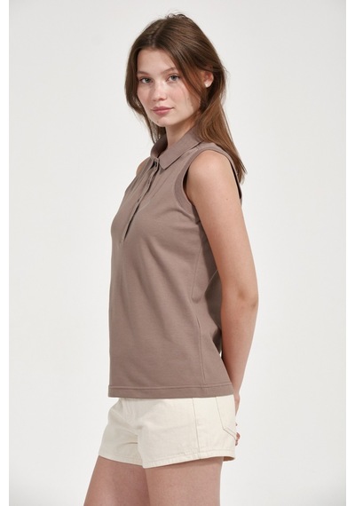 Kadın Regular Fit Kolsuz Polo Vizon