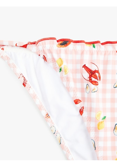 Koton Koton X Sibil Çetinkaya - Fırfır Detaylı Yengeç Baskılı Pötikareli Bikini Altı Pembe Desenli 6sak00233mm