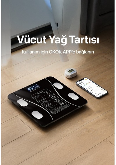 Genz Bilişim Dijital Tartı Baskül Yağ Su Kas Vücut Kitle Endeksi Kilo Ölçer Tartı Siyah