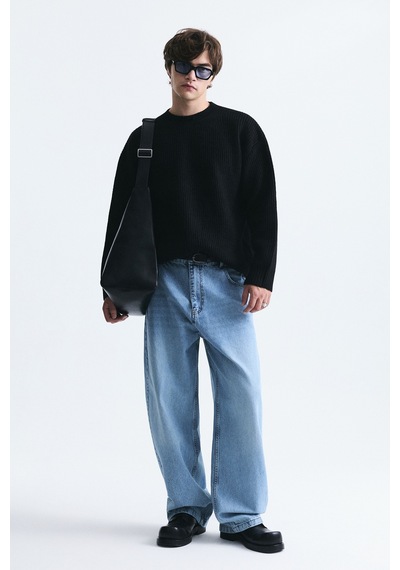 Vamos Oversize Fitilli Triko Kazak Siyah