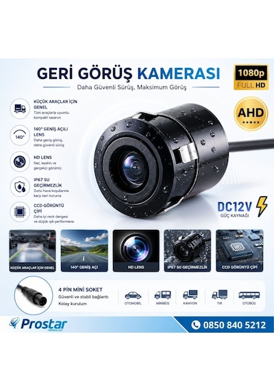 4 Pin Mini Ahd 720p/analog Ntsc 18.5 Mm Balıkgözü Kelebek Tampon Uyumlu Su Geçirmez Arka Geri Görüş Kamerası