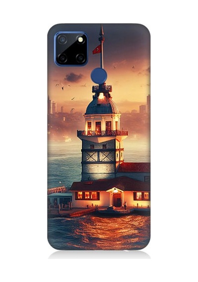Realme C12 Uyumlu Kız Kulesi Işıkları Desenli Silikon Kılıf Çok Renkli