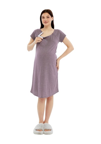 Luvmabelly Myra9585 Yandan Çıt Çıtlı Hamile Geceliği Mürdüm