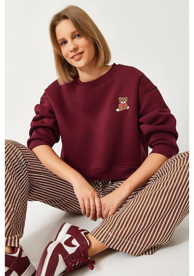 Shade Kadın Üç İplik Şardonlu Ayıcık İşlemeli Sweatshirt 60261160 - Bordo