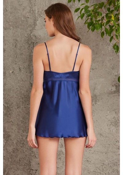 Pierre Cardin 7025 Kadın Lacivert 4'lü Saten Takım Gelin Set Lacivert