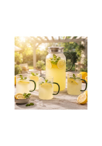 5 Parça Bardaklı Sürahi Seti - Cam - 1800 Ml Sürahi - 4 Bardak