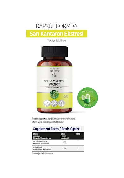 Erbatab St. John's Wort Sarı Kantaron Eki 30 Kapsül