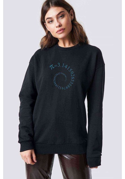 14 Mart Dünya Pi Günü Baskılı Siyah Kadın Sweatshirt (528360517)
