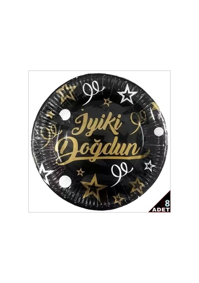 İyiki Doğdun Siyah & Altın Karton Tabak - 23cm X 8 Adet