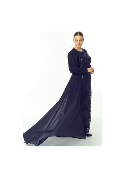 Ladies First Büyük Beden 3703 Lacivert Uzun Abiye Elbise
