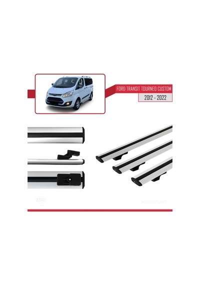 Ford Transit Tourneo - Custom 2012-2023 Arası İle Uyumlu Basic Model Ara Atkı Tavan Barı Gri 3 Adet