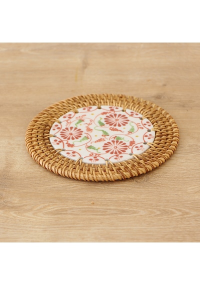 Rattan Çerçeveli 14 Cm. Kırmızı Üçlü Çiçek Desenli Dekoratif Obje Diğer