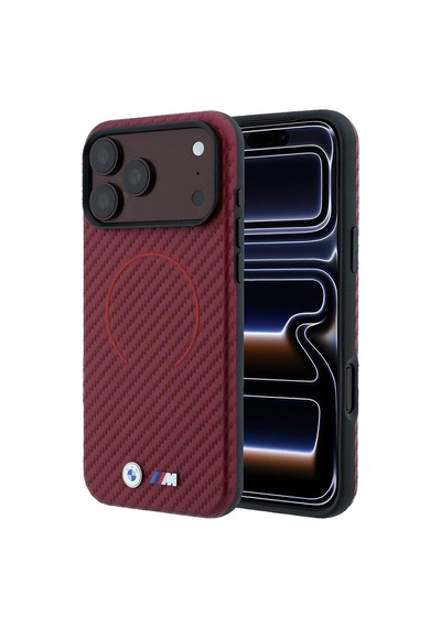Apple iPhone Uyumlu 18 Pro Max Kılıf Bmw Lisanslı M-safeli Pu Metal Logolu Kırmızı Halka Tasarımlı Kapak Bordo