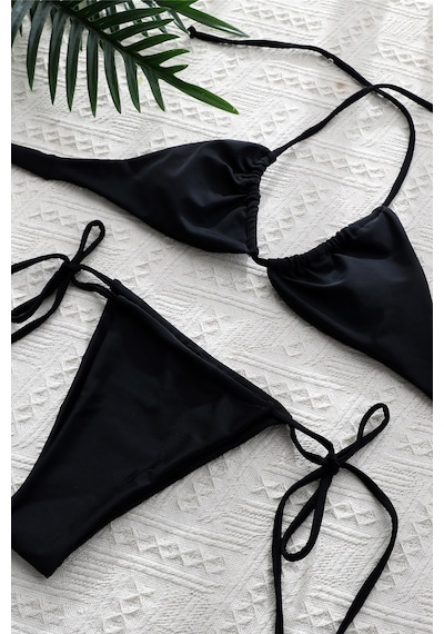 Epilons Zenvial Kadın Siyah Yandan Bağlamalı Tangalı Üçgen Bikini Mayo Takımı Zenviall2