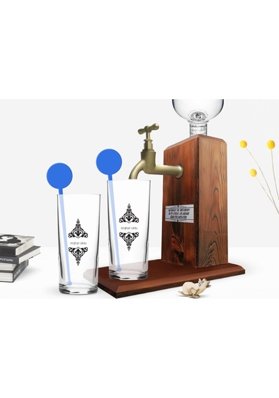 Kişiye Özel Renkli Baskılı İsimli İkili Vodka Bardağı Ve Ahşap Vodka Standı Hediye Seti-110