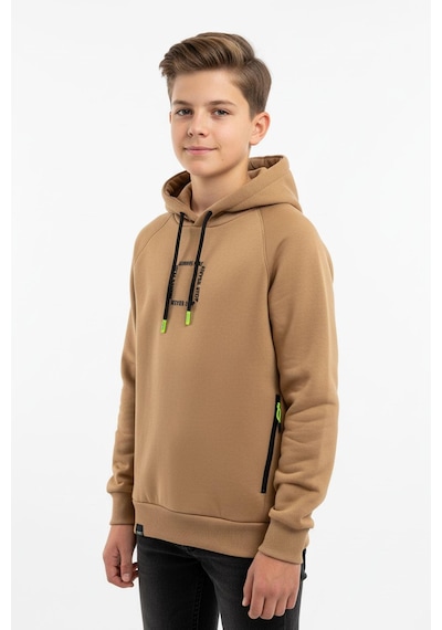 Kapüşonlu Fermuarlı Cepli Erkek Çocuk Sweatshirt-90917 Kahverengi
