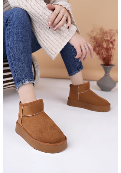 Nesilshoes Nesil Shoes Ypr 8391 Taba Süet İçi Kürklü Su İtici Kadın Bot